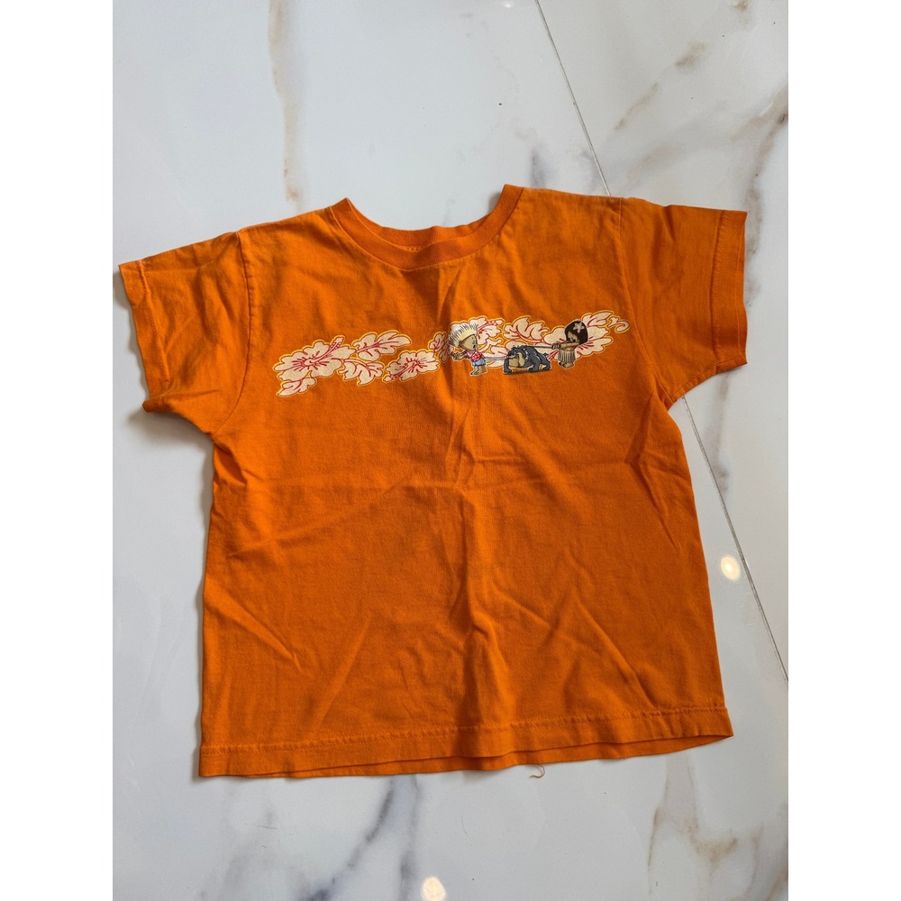 Gaziani Vintage Kids Orange Graphic T-Shirt‎ Hawaiian Bulldog Made in USA Small